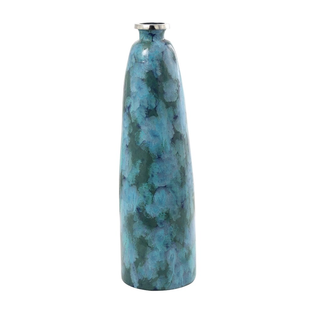 Teal Glass Handmade Vase with Silver Rim