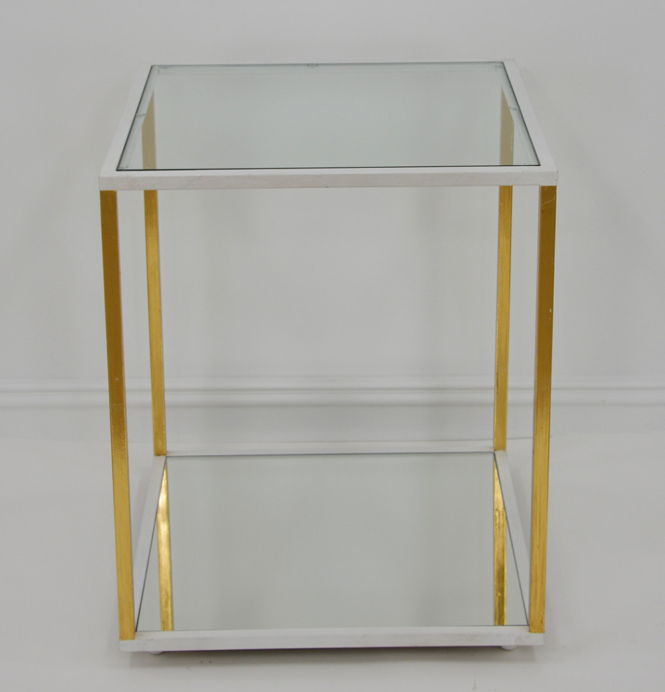 Dakota White  ampGold Square Side Table   Contemporary   Side Tables And End Tables   by Rustic Home Furniture Deco  Houzz