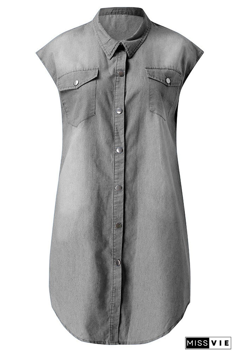 Button Down Loose Denim Dress Wholesale