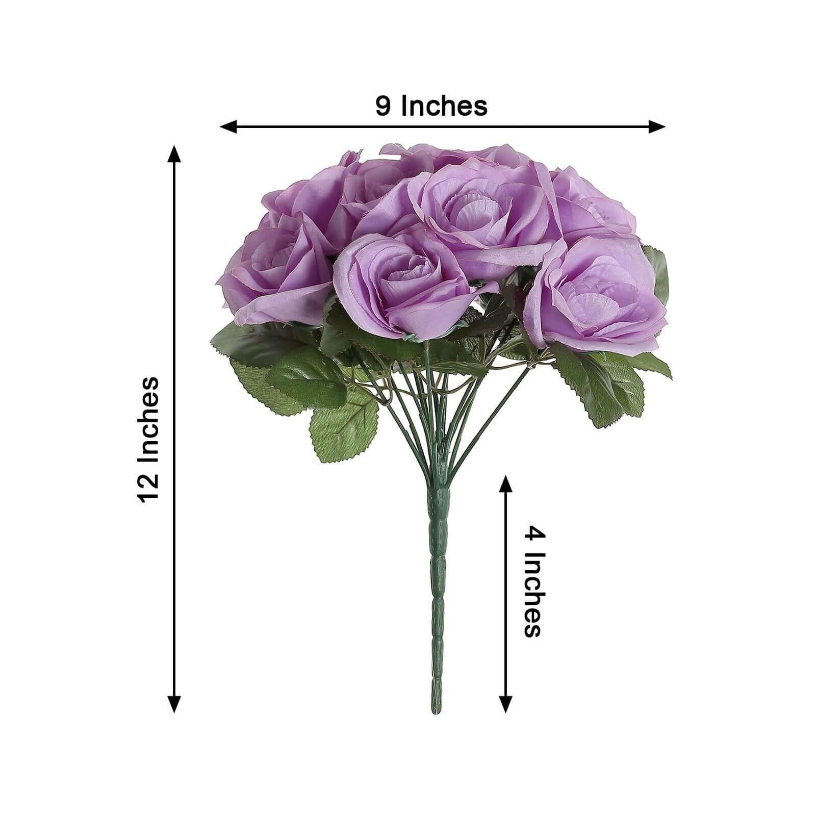 Lavender Lilac Artificial Velvet-Like Fabric Rose Flower Bouquet Bush 12