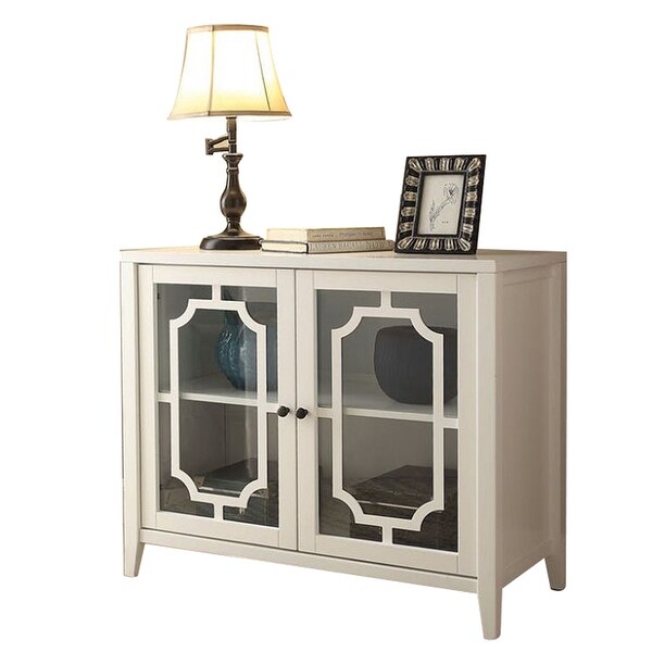 White Wood Console Table Storage Cabinet With 2 Glass Door and Shelf