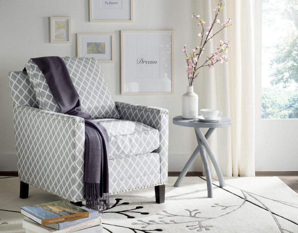 Laura Club Chair Silver Nail Heads Grey/ White   Transitional   Armchairs And Accent Chairs   by Peachtree Fine Furniture  Houzz