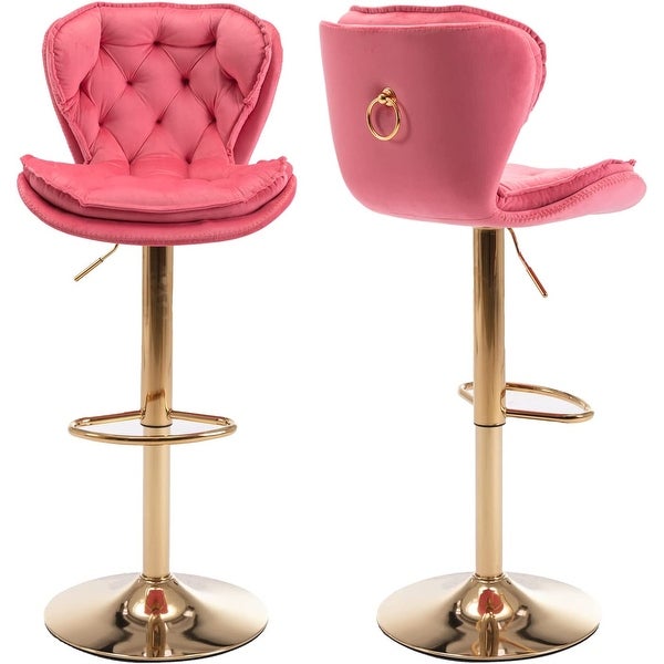 Velvet Tufted Bar Stools Set of 2， Metal Base