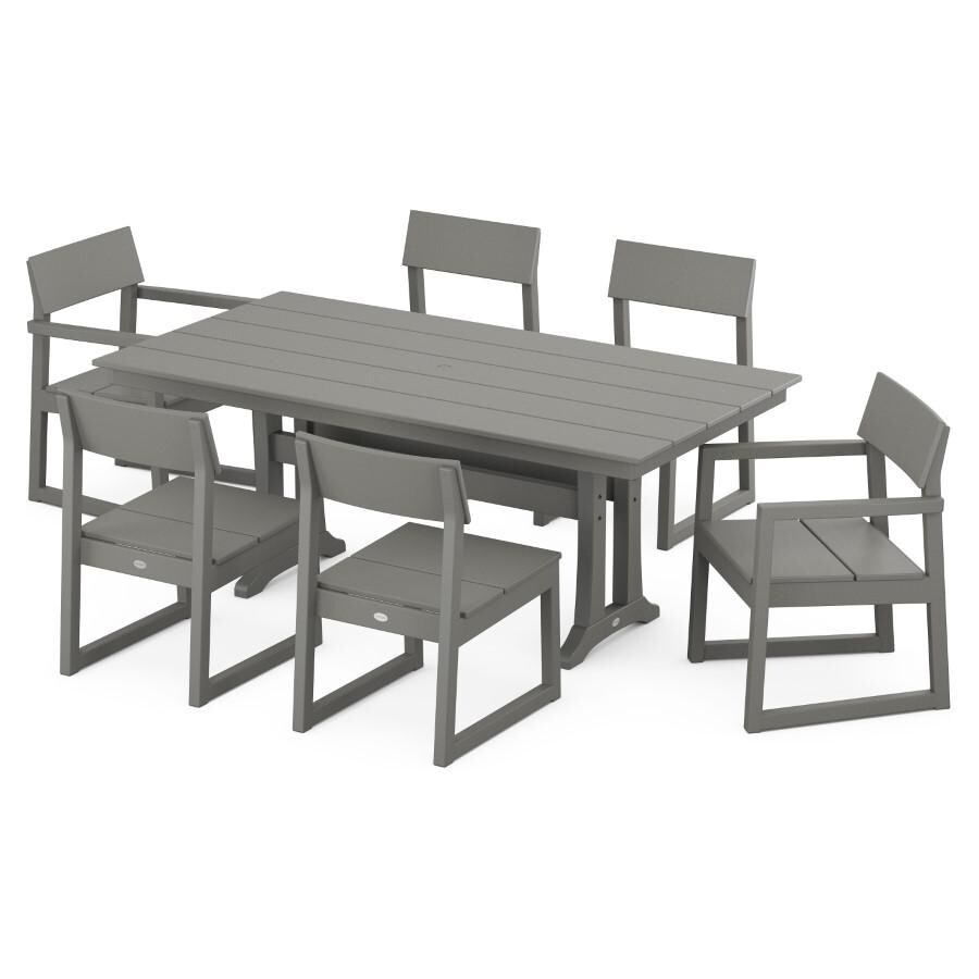 POLYWOOD EDGE 7-Piece Farmhouse Trestle Dining Set in Slate Grey