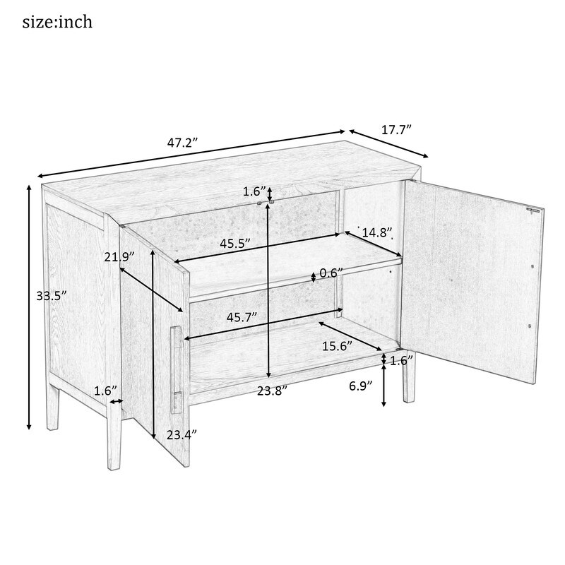 Wooden Buffets Storage Cabinet with 2 Metal handles Sideboard with 2 Doors