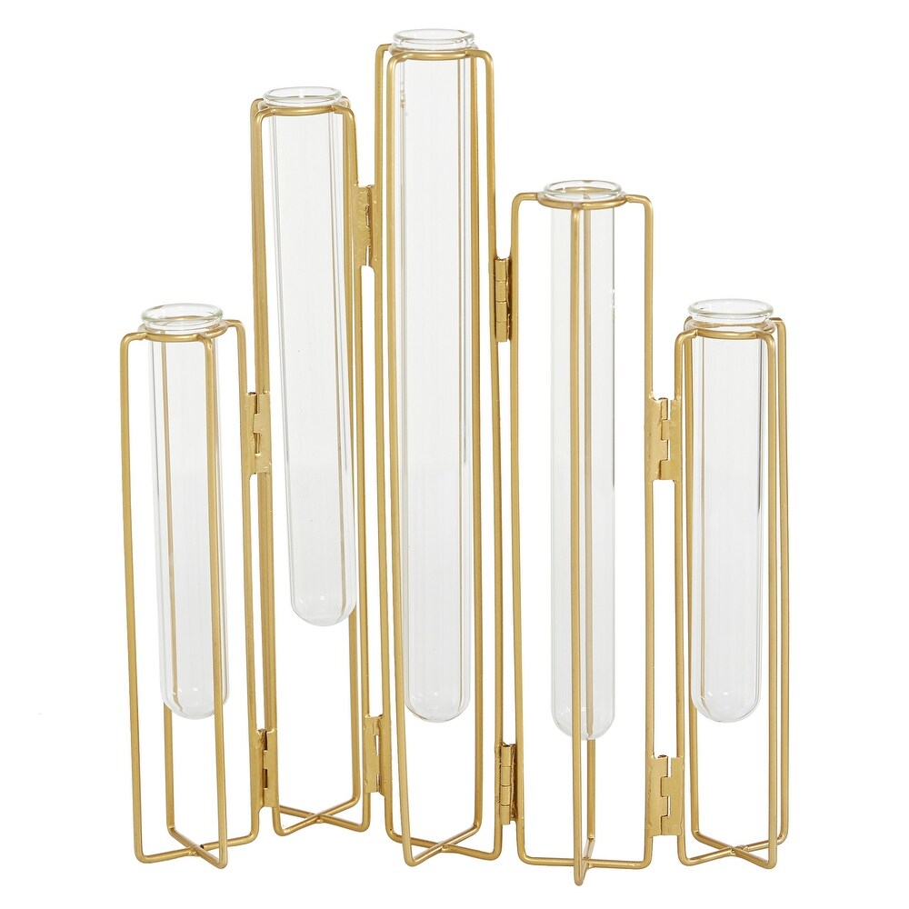 Gold or Silver Metal Foldable Vase with Clear Glass Tubes