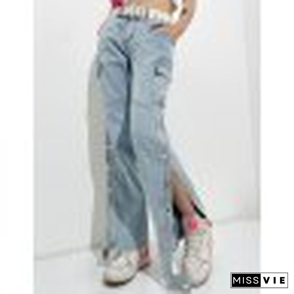 Washed Buttoned Slim Straight Jeans