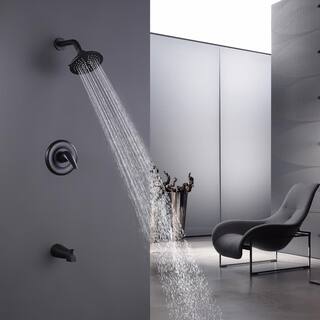 Hlihome Single-Handle 1-Spray Tub and 2 GPM 6 in. Round Shower Faucet in Matte Black (Valve Included) LYJ-7010-MB-6