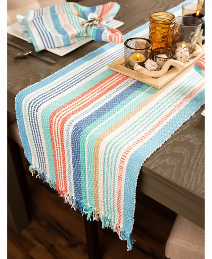 Design Imports Seashore Stripe Fringed Table Runner 13 X 72