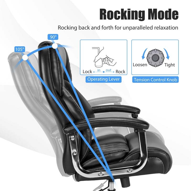 500 LBS Big & Tall Office Chair, Extra Wide Seat Leather Executive Chair, Height Adjustable Swivel Computer Desk Chair