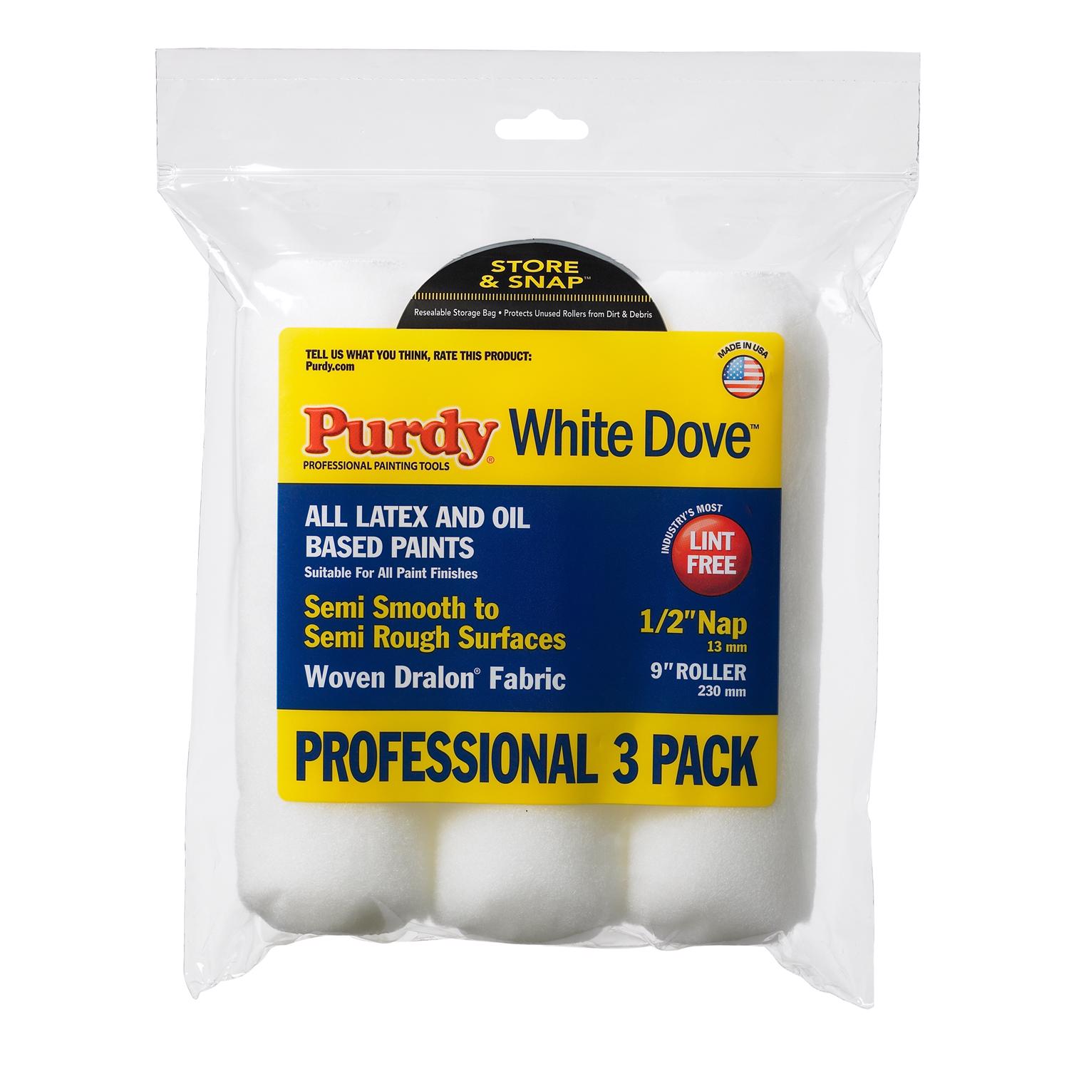 Purdy White Dove Woven Dralon Fabric 9 in. W X 1/2 in. Paint Roller Cover 3 pk