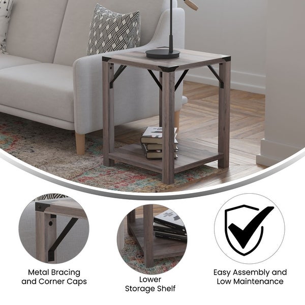 2-Tier Side Table with Metal Side Braces and Corner Caps