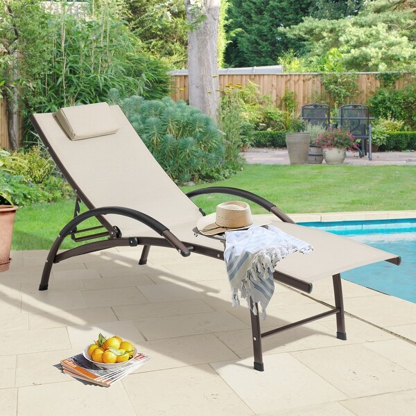 Crestlive Outdoor Adjustable Reclining Chaise Lounge Chair with Arms and Headrest，Aluminum or Steel Frame Options