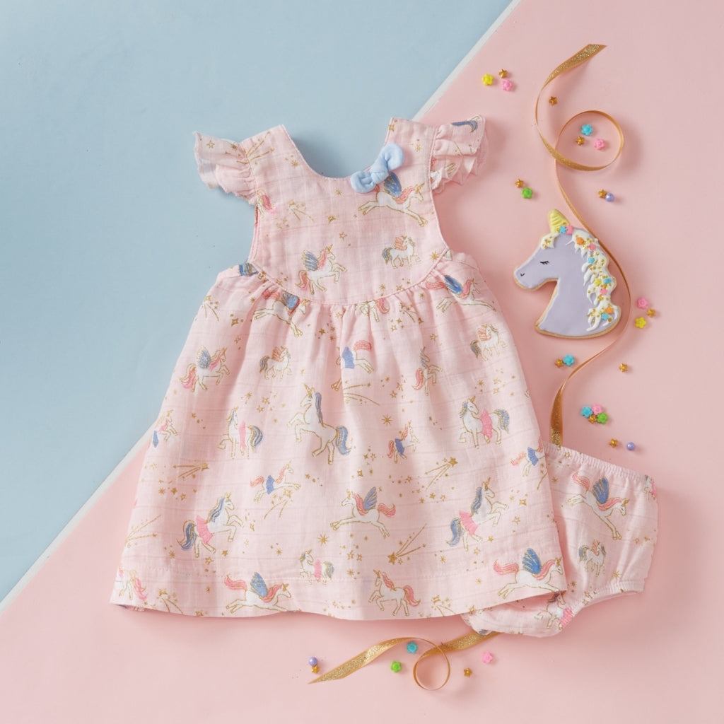 Printed Unicorn Baby Dress Set