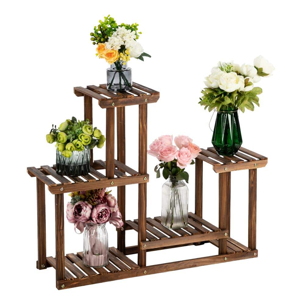 Winado 28 in. Tall Indoor/Outdoor Pine Wood Plant Stand (4-Layers) 772695160757