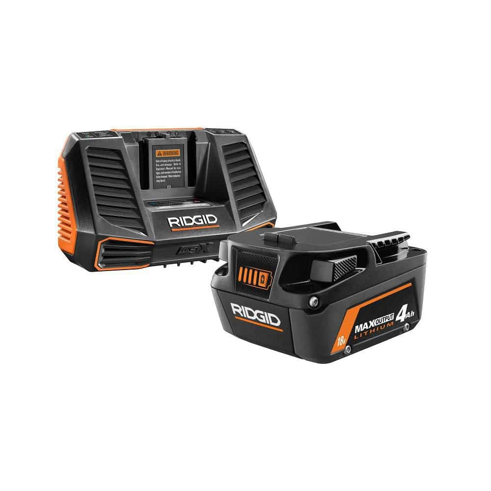 RIDGID 18V Lithium-Ion MAX Output 4.0 Ah Battery and Charger Starter Kit AC9540