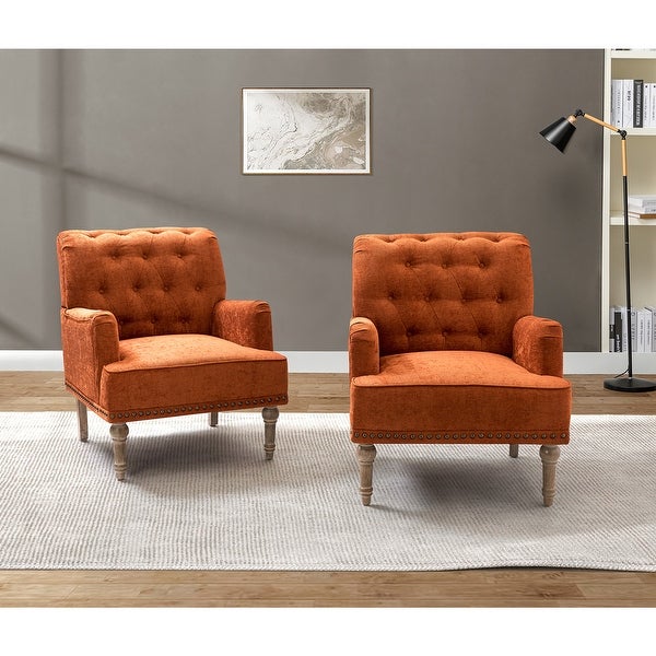 Geltrude Traditional Upholstered Accent Chair with Button Tufted Back Set of 2 by HULALA HOME