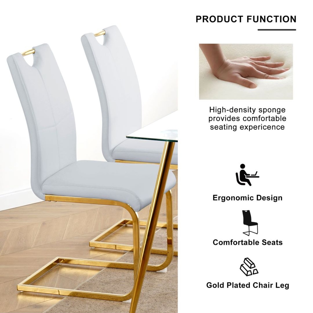 Modern Dining Chairs with Faux Leather Padded Seat and gold Metal Legs Set of 4