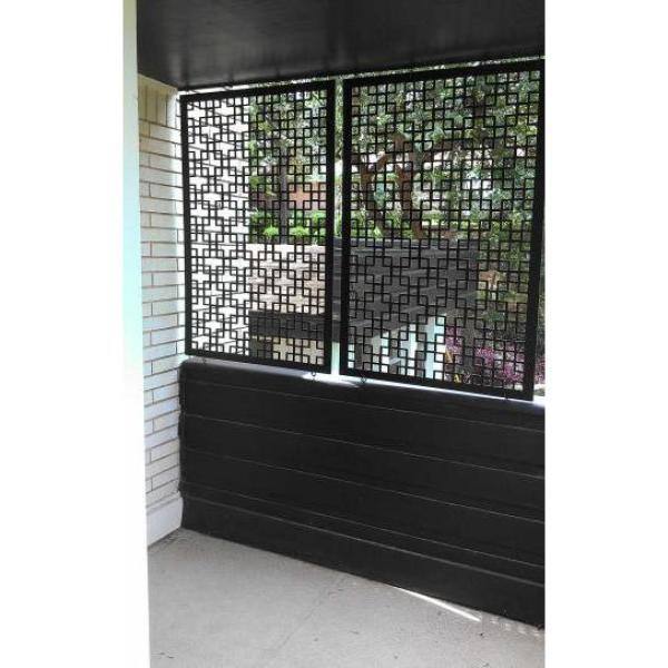 Acurio Latticeworks Chinese Square 4 ft. x 32 in. Black Vinyl Decorative Screen Panel 4832PVCBK-CH1