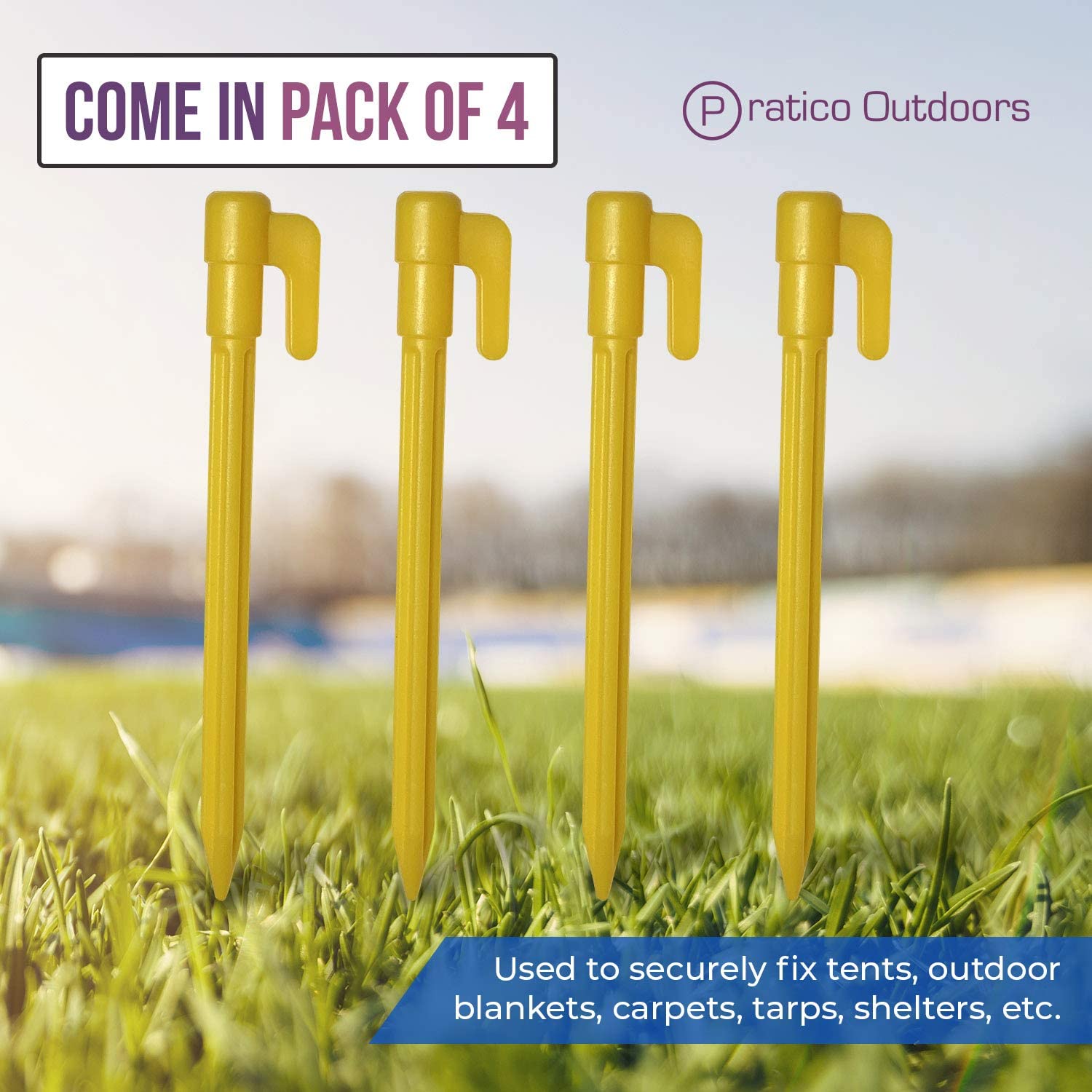 Pratico Outdoors Plastic Stakes for Tents and Blankets, 4 Pack