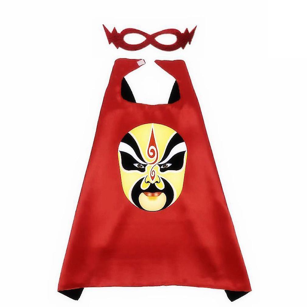 2 Pcs Kids Cosplay Beijing Opera Facial Masks Poncho Set Halloween Cape And Mask Show Costume