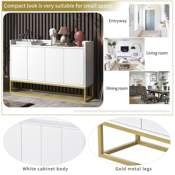 4 Door Contemporary Wood and Metal Console Sideboard Buffet