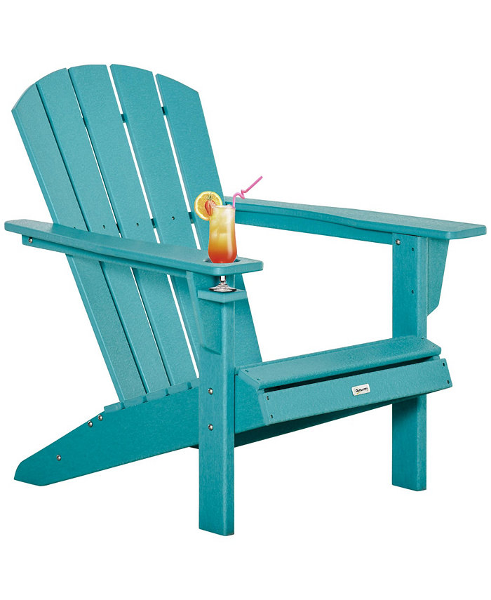 Outsunny Adirondack Chair with Cup Holder All Weather Patio Chair HDPE Lounger Fire Pit Seating High Back and Wide Seat for Outdoor Backyard Garden Deck Lawn Turquoise