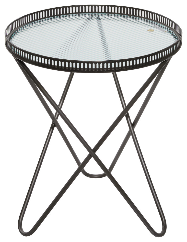 Round Industrial Metal Accent Tables With Glass Tops  Set of 2: 26.5 quot  19.5 quot  Midcentury   Side Tables And End Tables   by Brimfield  ampMay  Houzz