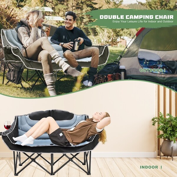 DoCred Double Seats Oversized Camping Chair with Cup Holder