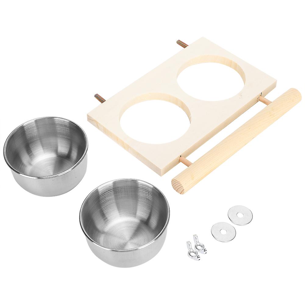 Parrot Feeding Bowl Stainless Steel Food Water Feeder Cage Accessory With Standdouble Bowl