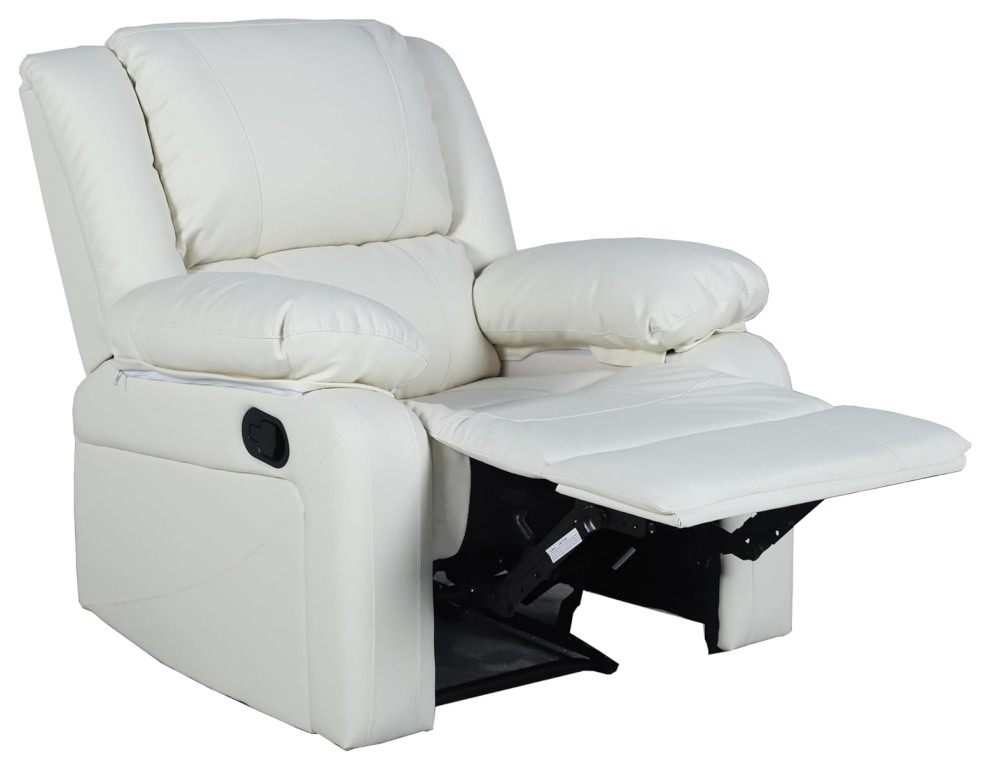 Comfortable Recliner  Faux Leather Seat With Pillow Back  ampPlush Arms  Cream   Contemporary   Recliner Chairs   by Decor Love  Houzz