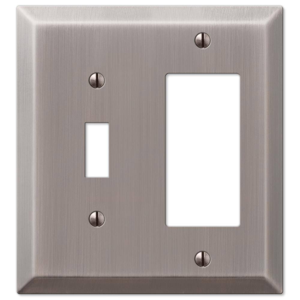 AMERELLE Metallic 2 Gang 1-Toggle and 1-Rocker Steel Wall Plate - Antique Nickel 163TRAN