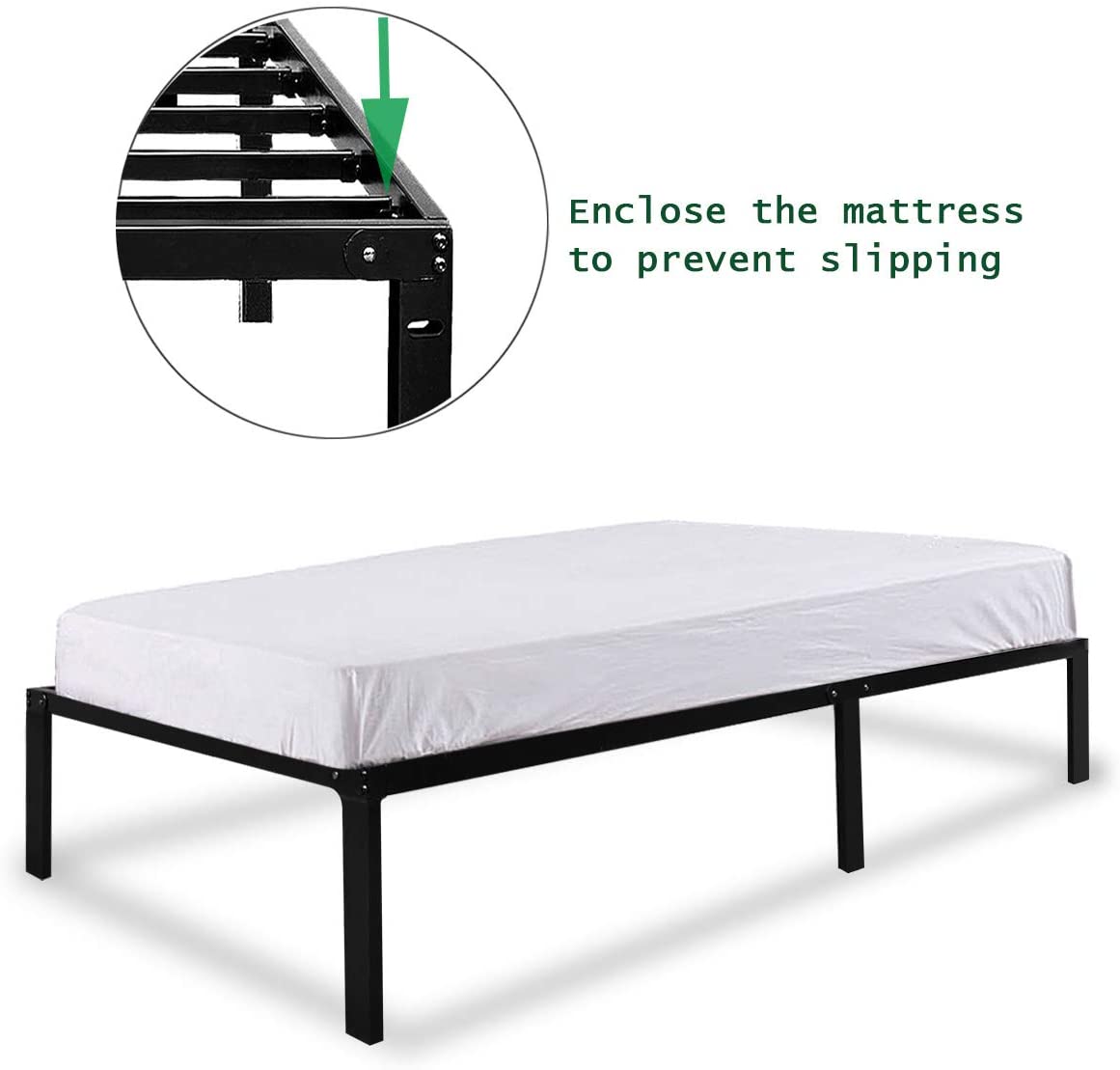 FOYUEE Twin Platform Bed Frame 14" Tall, No Box spring Needed with Storage for Kids Girls Boys, Black Metal