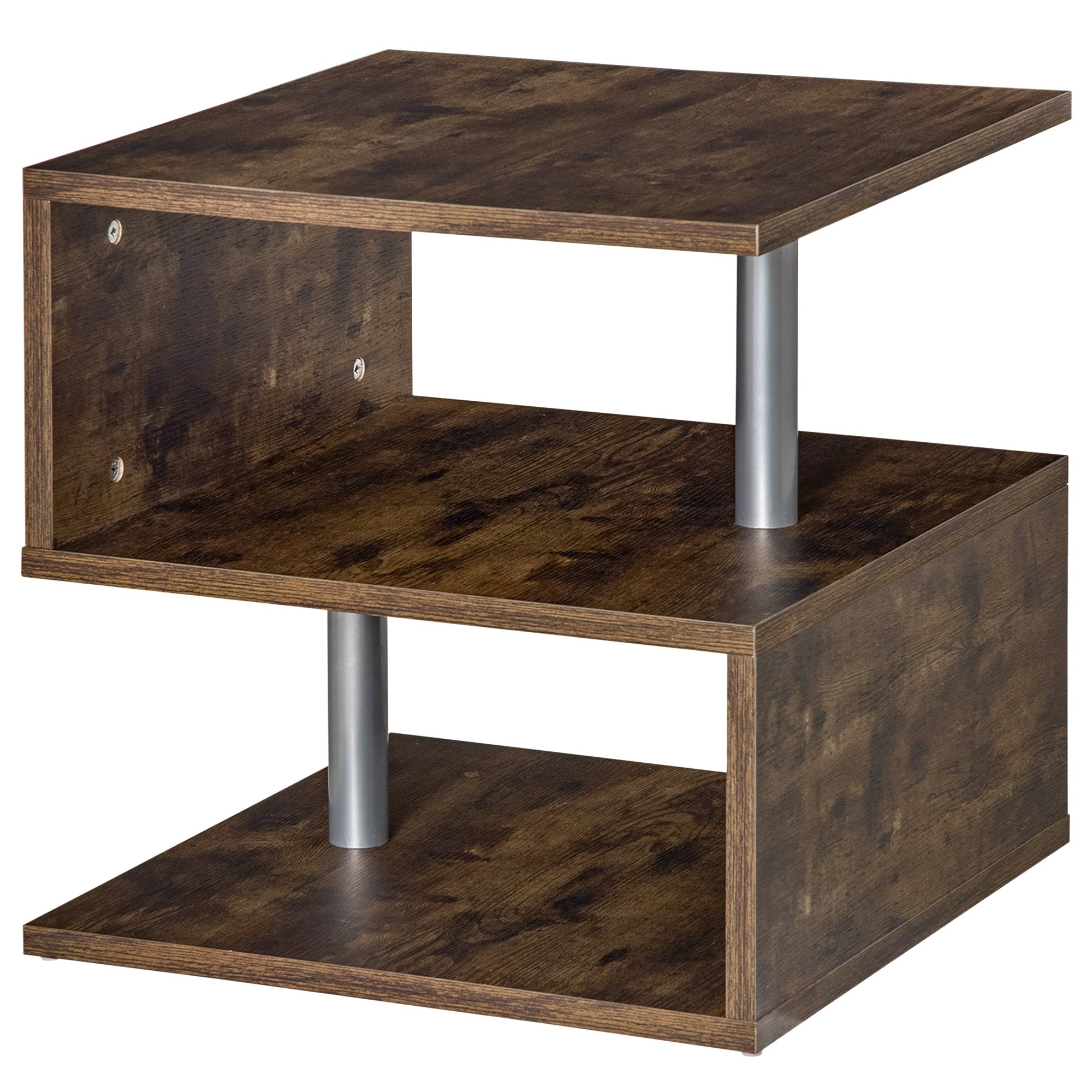 HomCom Industrial Modern 3-Tier Side Table or End Desk with Unique S-Shaped Design and 3 Shelves for Storage and Display