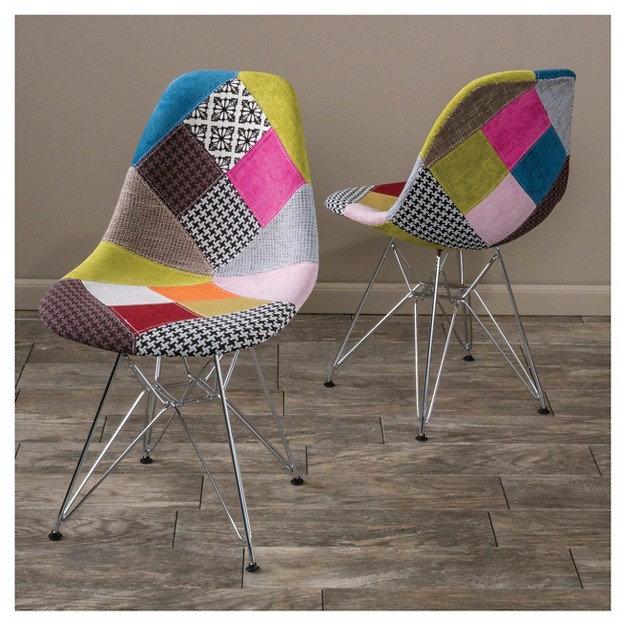 Set Of 2 Wilmette Patchwork Fabric Chair Black pink green Christopher Knight Home