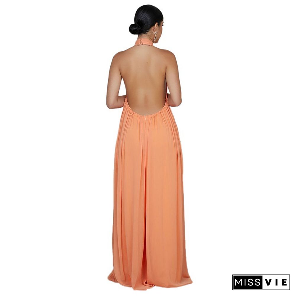 Halter Neck Backless Loose Wide Leg Jumpsuit