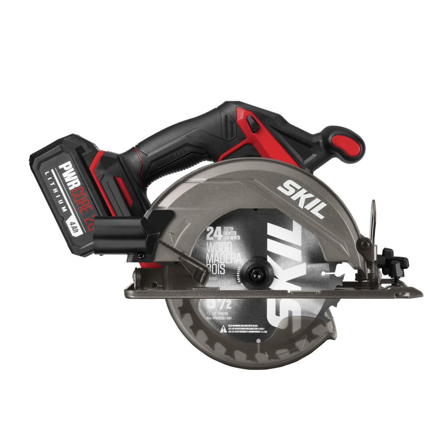 SKIL PWR CORE 20a c Brushless 20-Volt 6.5 in Circular saw Kit with 4.0 Ah Lithium Battery and PWR JUMPa c Charger