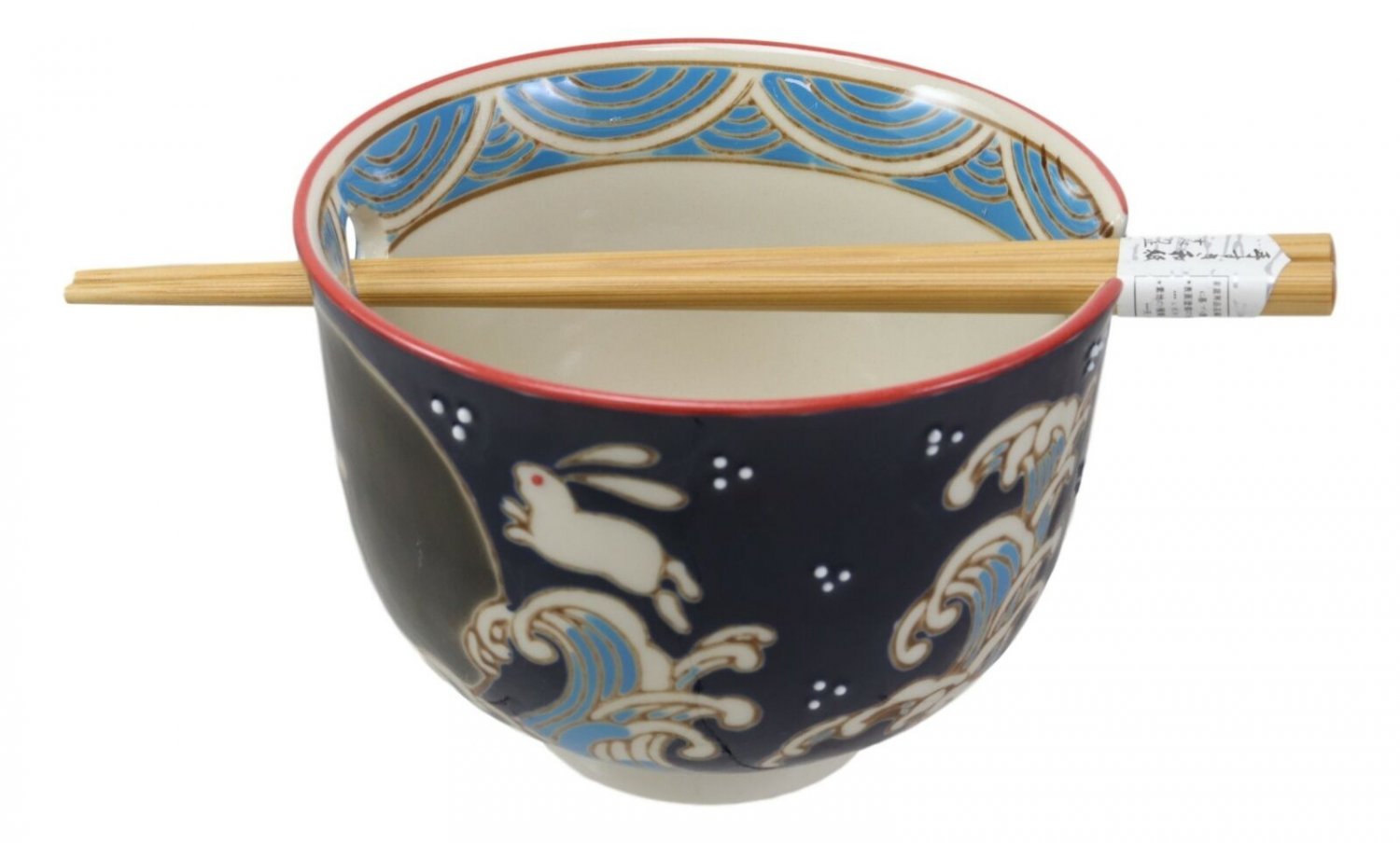 1 Rabbits Jumping Over The Full Moon Porcelain Ramen Soup Bowl With Chopsticks Set EBR02