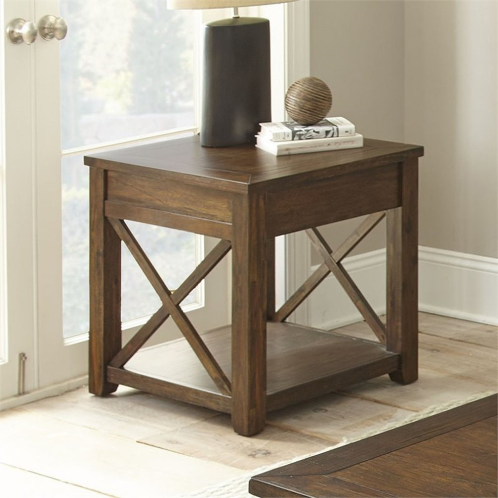 Bowery Hill 24 quotSquare Farmhouse Wood Rustic End Table in Brown   Transitional   Side Tables And End Tables   by Homesquare  Houzz