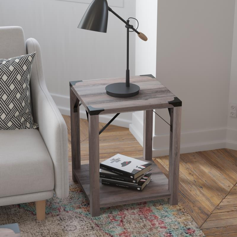 Gray Wash 2 Tier Side Table   Farmhouse   Side Tables And End Tables   by Pot Racks Plus  Houzz