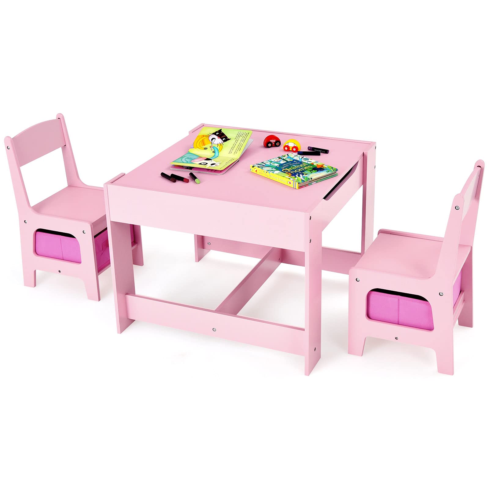 3 in 1 Kids Wood Table & 2 Chair Set | Children Activity Table Desk Sets