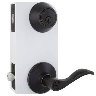 Defiant Naples Aged Bronze Entry Handle and Single Cylinder Deadbolt Combo Pack MYEX7L1B