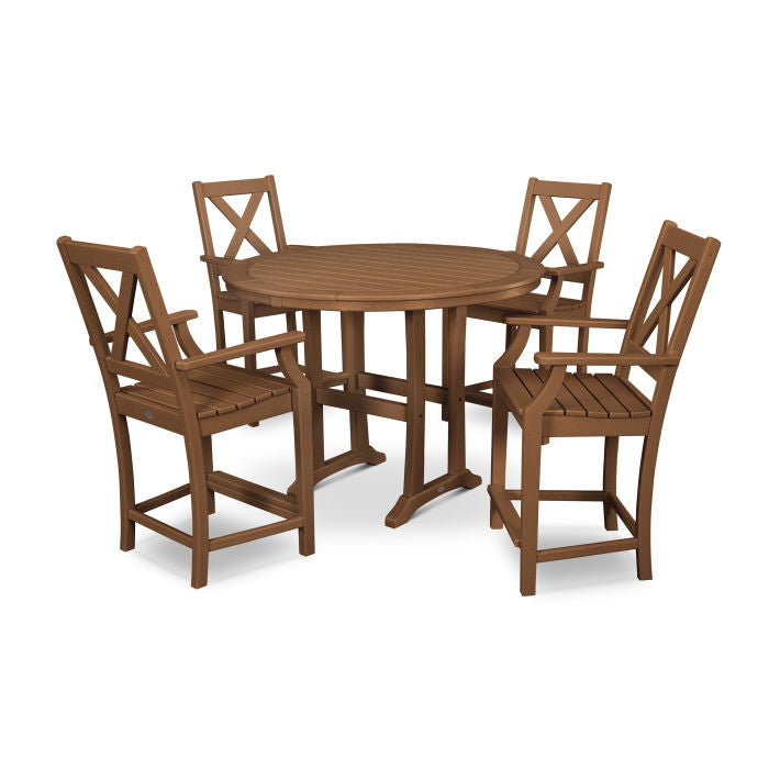 Polywood Braxton 5-Piece Nautical Trestle Arm Chair Counter Set PWS511-1