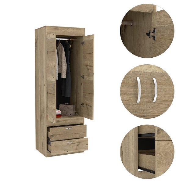 2-Drawer Armoire Smokey Oak and White with Two Bottom Drawers (Each Front: 6.9