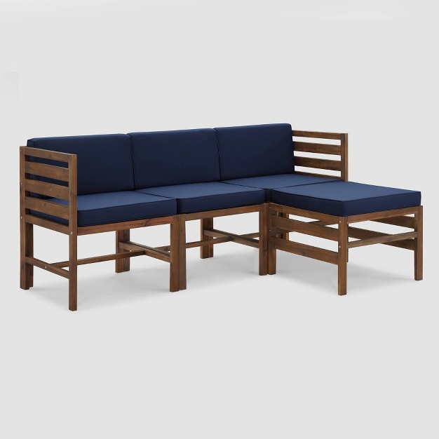 4pc Modular Acacia Wood Patio Sectional With Ottoman Dark Brown navy Saracina Home