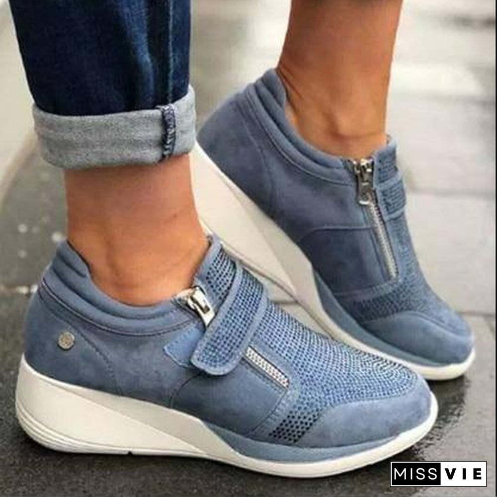 Women Casual Shoes New Fashion Wedge  Flat Shoes Zipper Lace Up Comfortable Ladies Sneakers Female Vulcanized Shoes