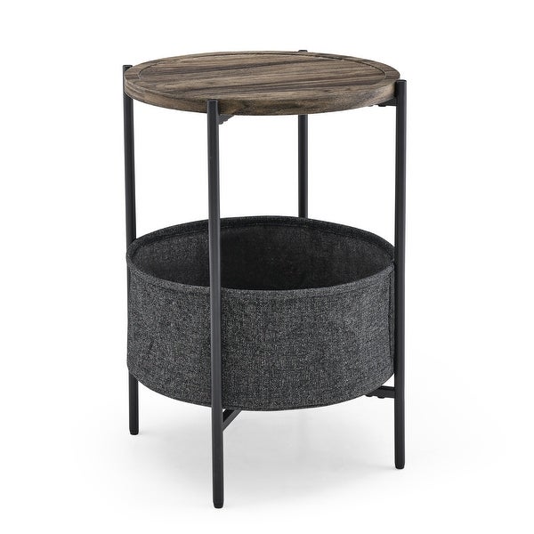 Modern Accent End Table/Side/Leisure Table Tables with Storage Basket， Grey Cloth Bag， for Living Room/Bedroom Furniture