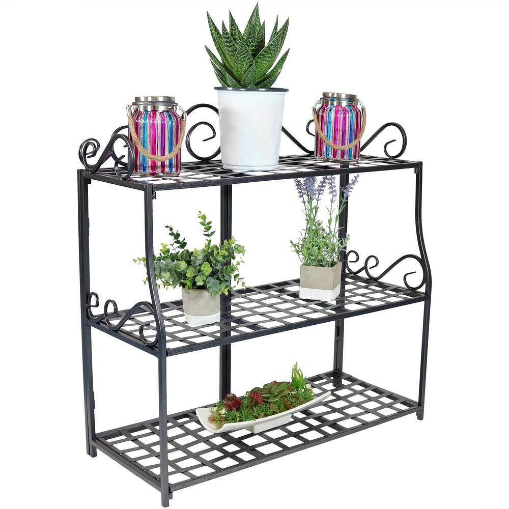 Sunnydaze 3-Tier Metal Iron Plant Stand with Scroll Edging HMI-757