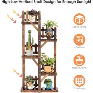 Alpulon IndoorOutdoor Garden Wooden Plant Flower Stand 6 Pots Display Shelf (5-Tier) ZMWV468