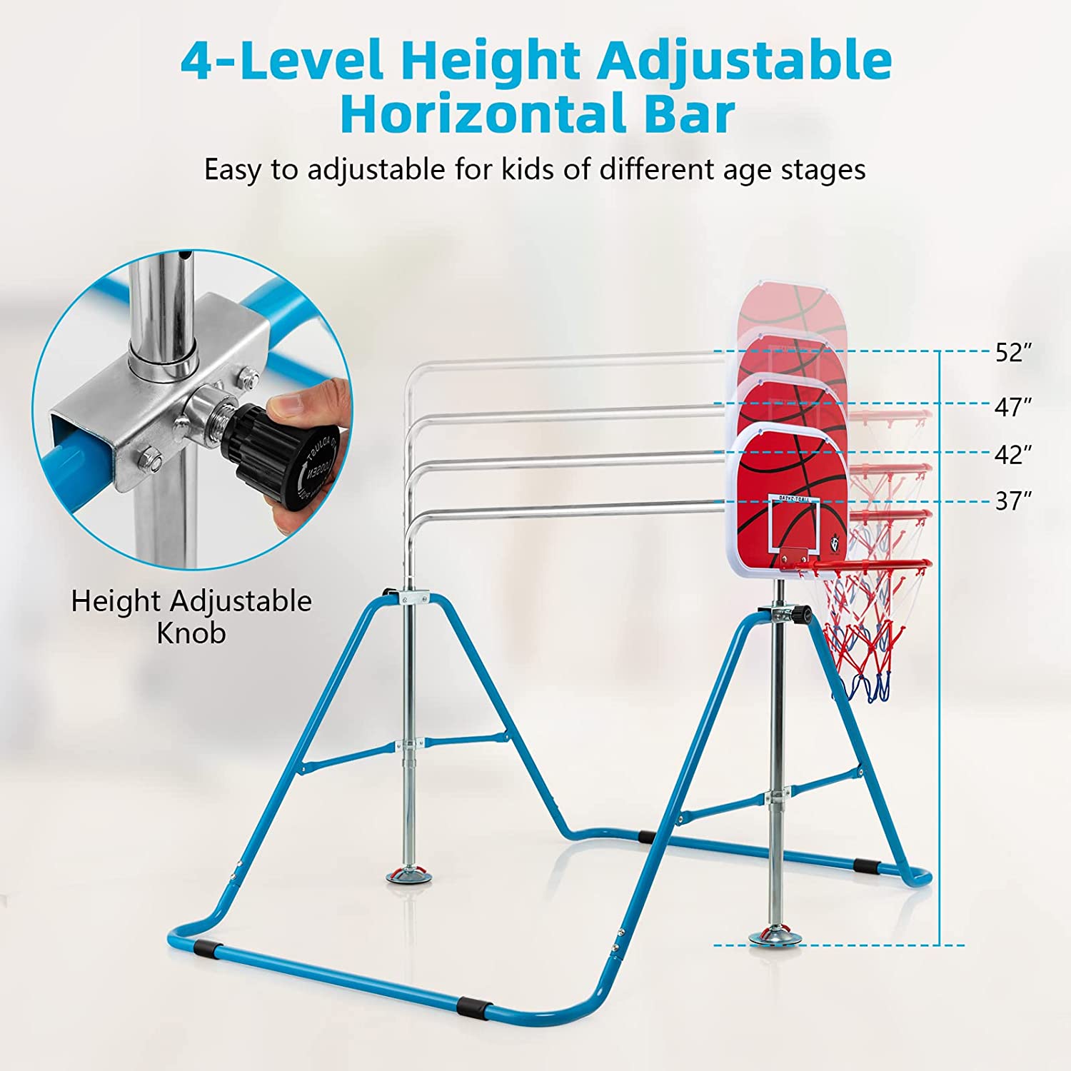 Best 2023 Sturdy Foldable Gymnastics Training Bar W/ Basketball Hoop